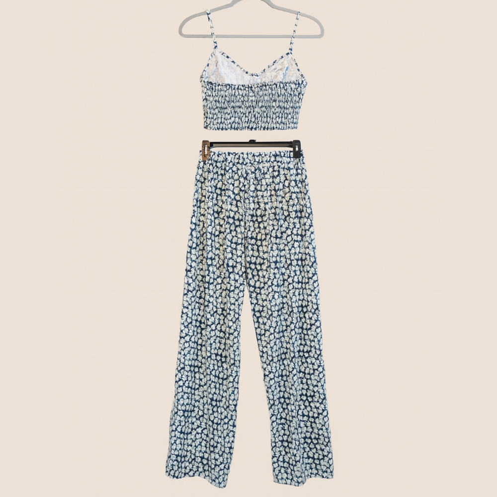 NWOT 2 Piece Split Front Wide Leg Pant And Cami Dark Green & White Size M - Picture 5 of 8